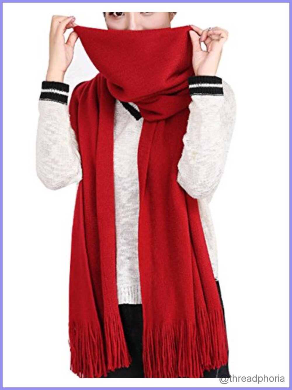 Wool Blend Long Scarf with Tassels Heavyweight Winter Wrap